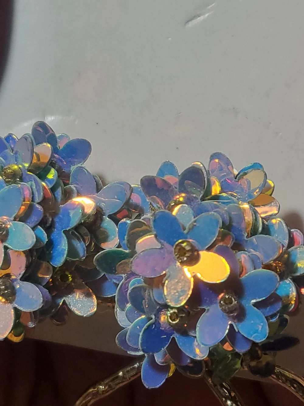 Josephines Blue Sequin Floral Bouquet Hoop Earrings | Iridescent 3D Flower Drops